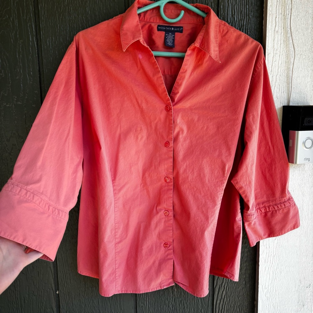 Mountain Lake Coral Button Down Stretch Shirt